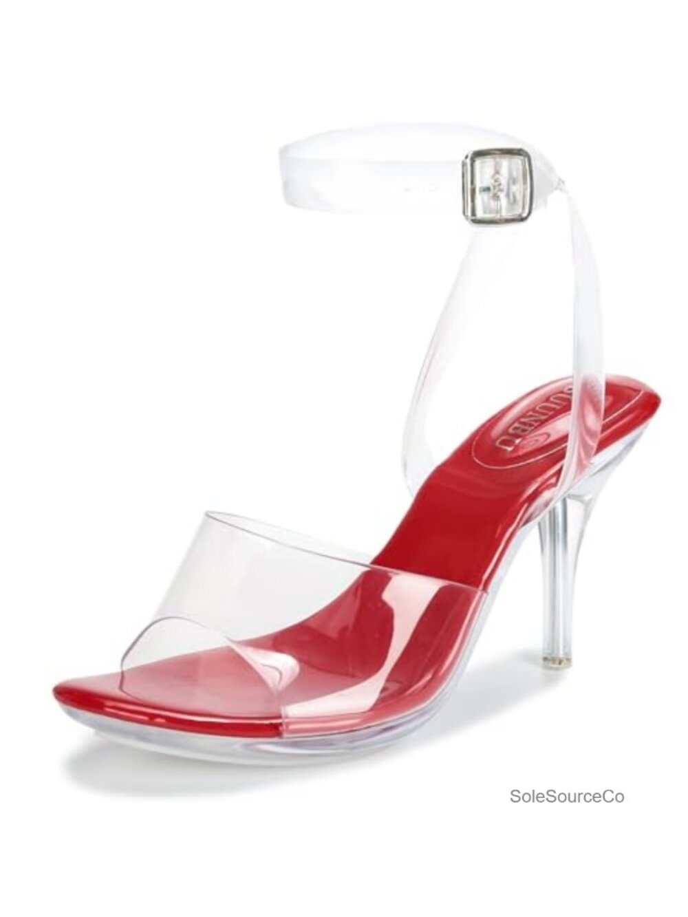 Clear Strappy Platform Sandals Heels for Women Open Toe Slingback Kitten Heel